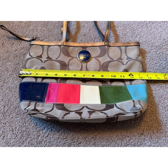 Coach Signature Tote Bag Y2K Monogram Rainbow Stripe Legacy Old Money Classic - Picture 2 of 8